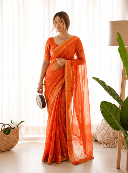 Ravishing Orange Banarasi Viscose Silk Saree With Surreptitious Blouse Piece