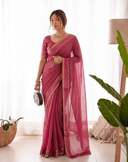 Grandiose Pink Banarasi Viscose Silk Saree With Winsome Blouse Piece