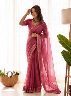 Grandiose Pink Banarasi Viscose Silk Saree With Winsome Blouse Piece
