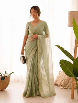 Confounding Pista Banarasi Viscose Silk Saree With Redolent Blouse Piece