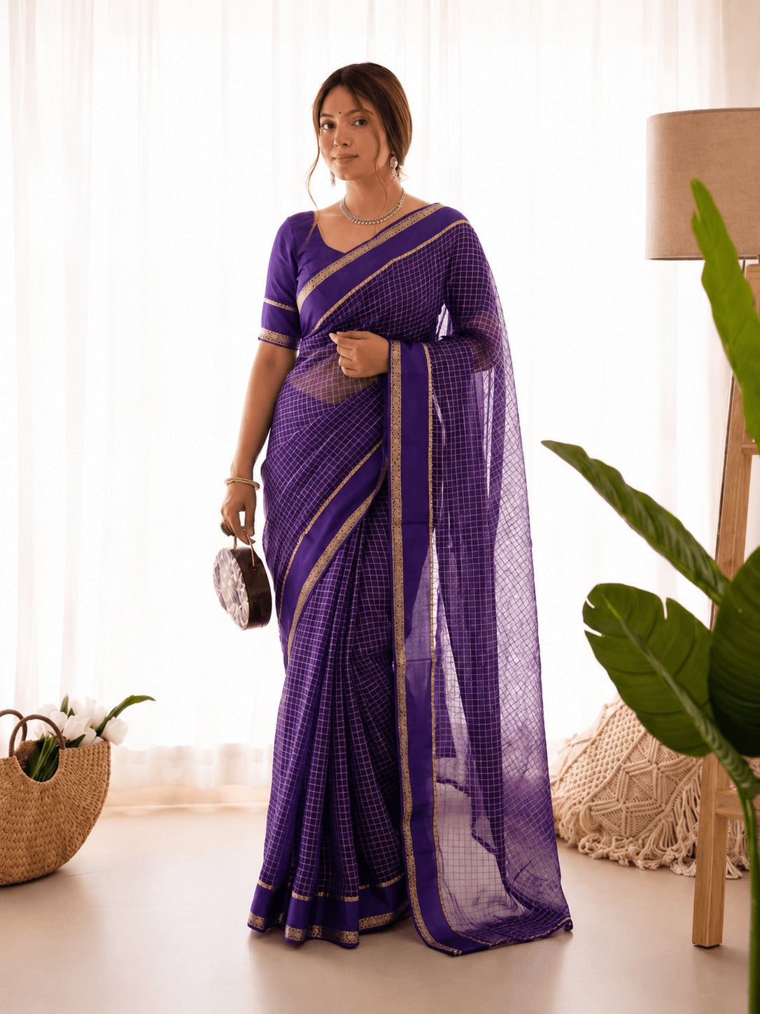 Verdant Purple Banarasi Viscose Silk Saree With Glittering Blouse Piece