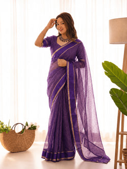 Verdant Purple Banarasi Viscose Silk Saree With Glittering Blouse Piece