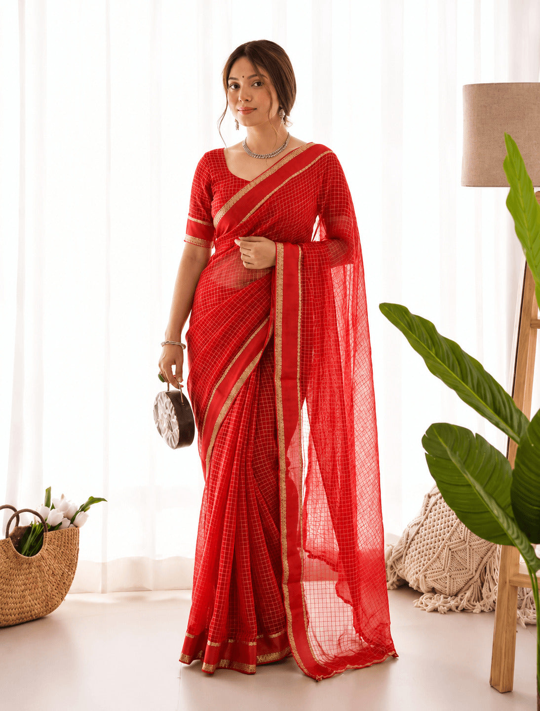 Denouement Red Banarasi Viscose Silk Saree With Smashing Blouse Piece