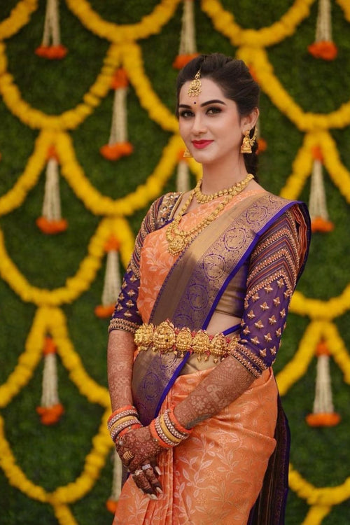 Load image into Gallery viewer, Invaluable Peach Soft Banarasi Silk Saree With Surpassing Blouse Piece
