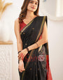Trendy Black Cotton Silk Saree With Marvellous Blouse Piece