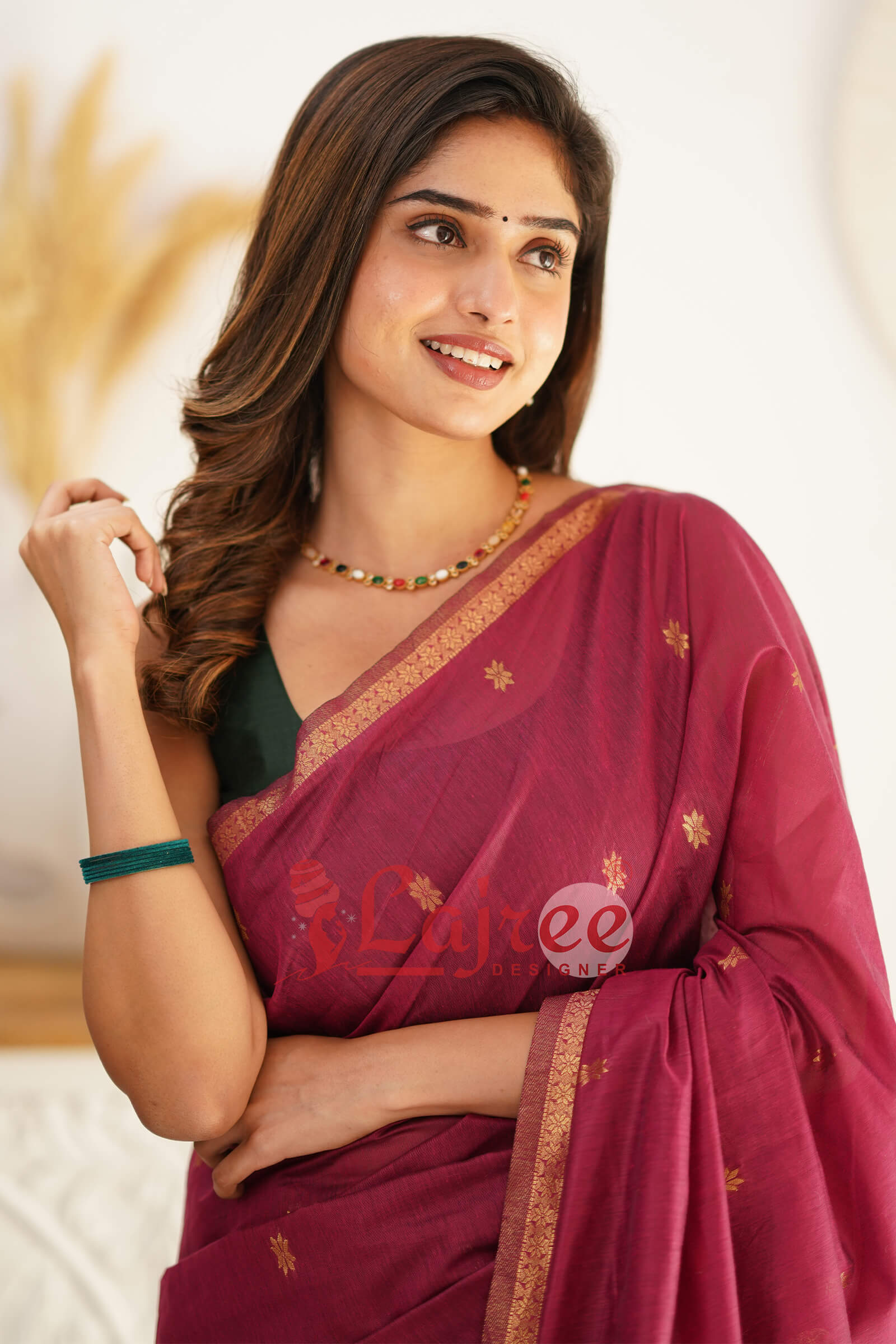 Marvellous  Dark Pink Cotton Silk Saree With Outstanding Blouse Piece