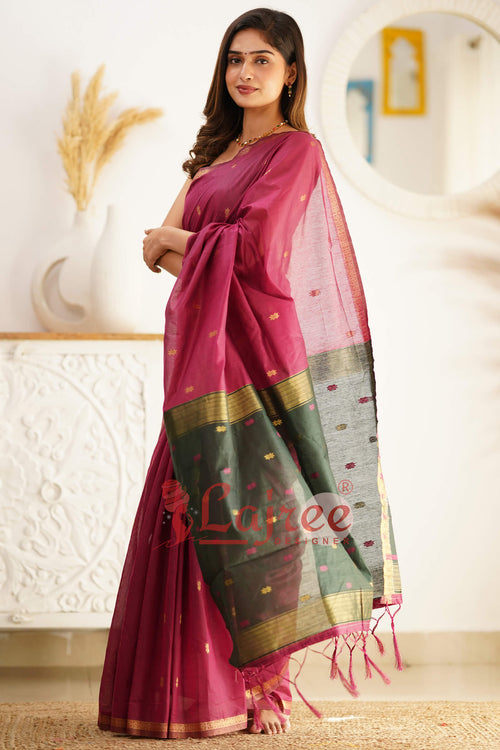 Load image into Gallery viewer, Marvellous  Dark Pink Cotton Silk Saree With Outstanding Blouse Piece

