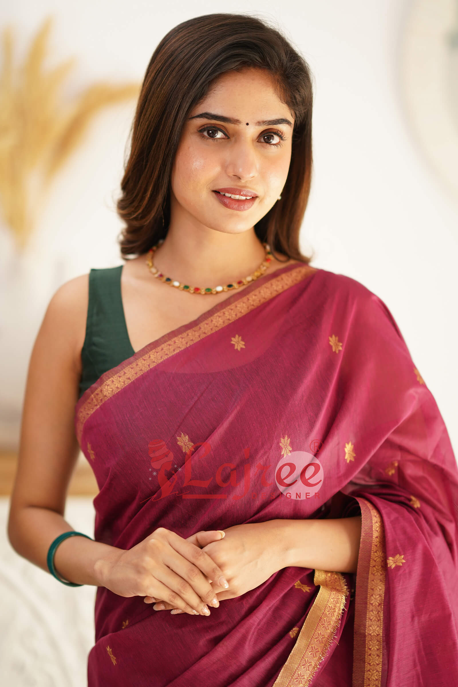 Marvellous  Dark Pink Cotton Silk Saree With Outstanding Blouse Piece
