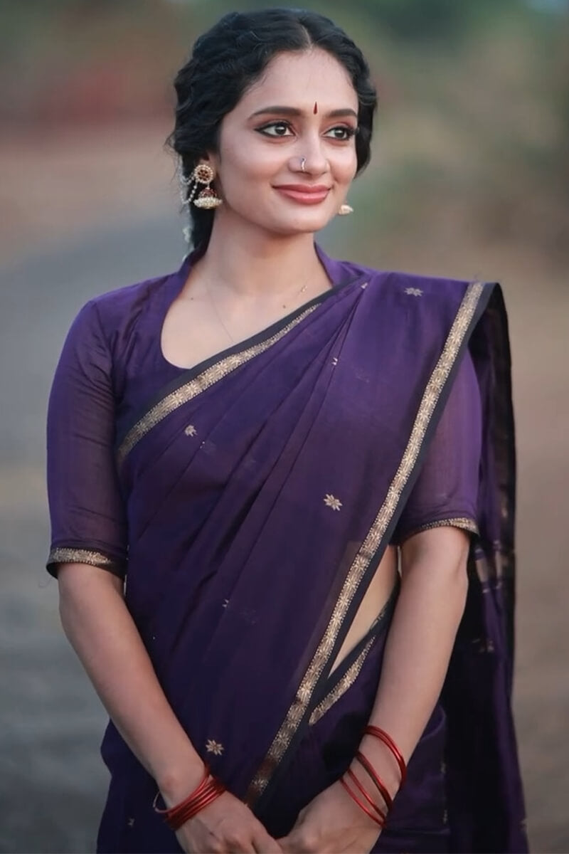 Pleasurable Purple Cotton Silk Saree With Imaginative Blouse Piece