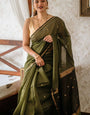 Precious Green Cotton Silk Saree With Gratifying Blouse Piece