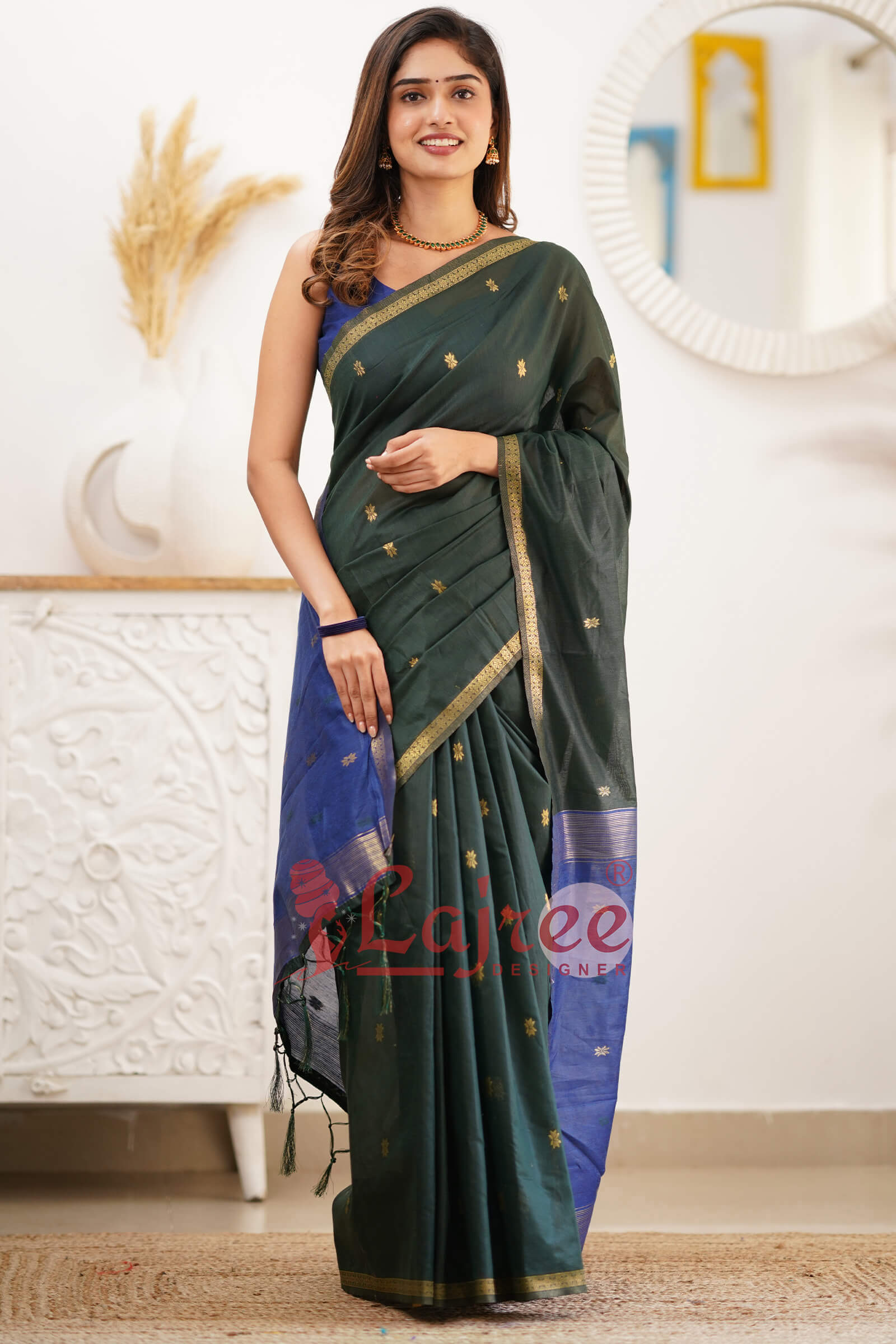 Flattering Green Cotton Silk Saree With Classy Blouse Piece