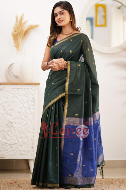 Flattering Green Cotton Silk Saree With Classy Blouse Piece