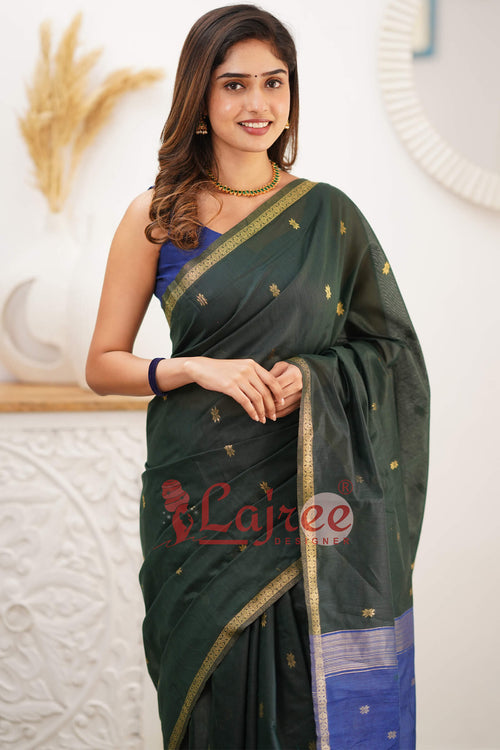 Load image into Gallery viewer, Flattering Green Cotton Silk Saree With Classy Blouse Piece
