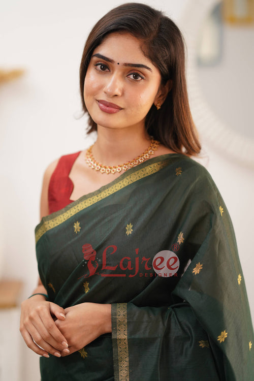 Load image into Gallery viewer, Sophisticated Green Cotton Silk Saree With Prodigal Blouse Piece
