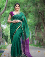 Attractive Green Cotton Silk Saree With Flaunt Blouse Piece