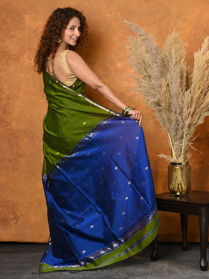 Invaluable Green Cotton Silk Saree With Vibrant Blouse Piece