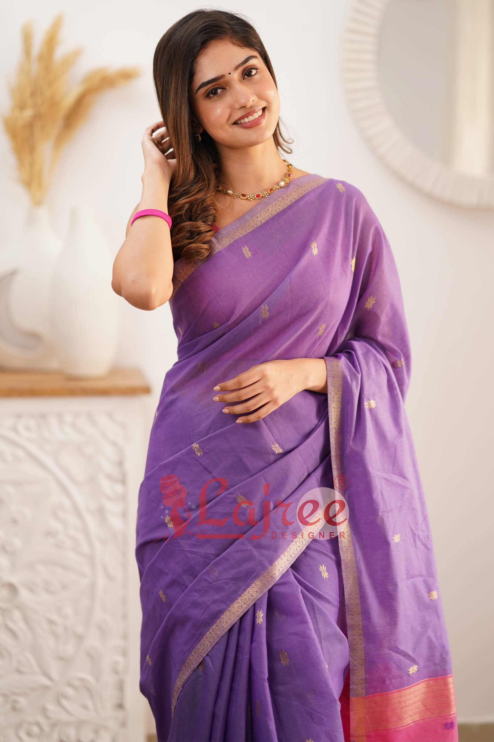 Gorgeous Lavendor Cotton Silk Saree With Sizzling Blouse Piece