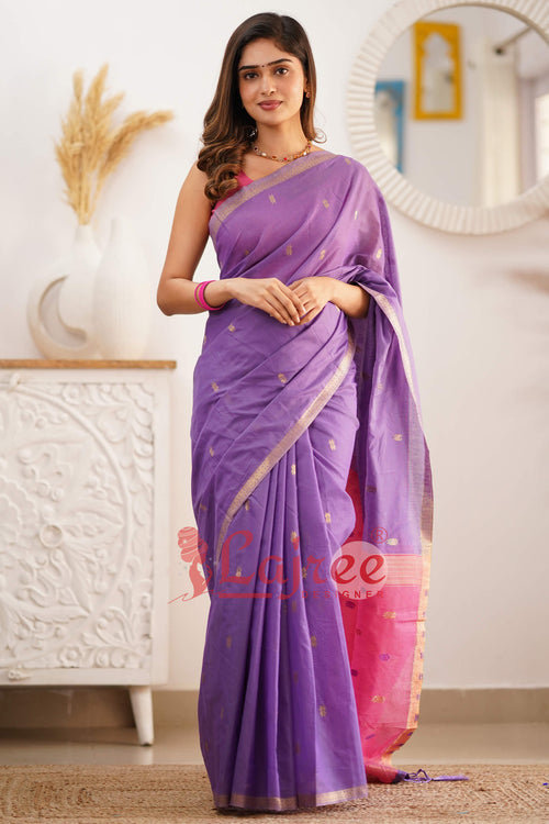 Load image into Gallery viewer, Gorgeous Lavendor Cotton Silk Saree With Sizzling Blouse Piece
