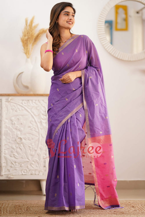 Load image into Gallery viewer, Gorgeous Lavendor Cotton Silk Saree With Sizzling Blouse Piece
