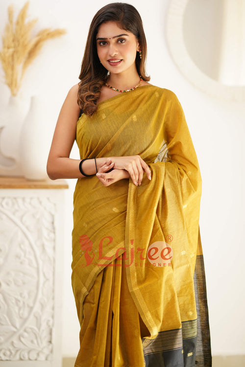 Load image into Gallery viewer, Glowing Mehndi Cotton Silk Saree With Attractive Blouse Piece
