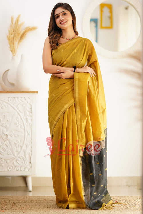 Load image into Gallery viewer, Glowing Mehndi Cotton Silk Saree With Attractive Blouse Piece
