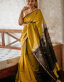 Gleaming Mustard Cotton Silk Saree With Classy Blouse Piece