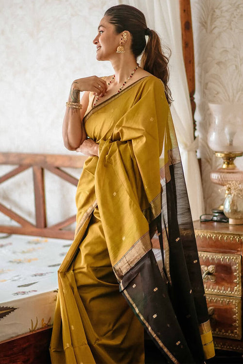 Load image into Gallery viewer, Gleaming Mustard Cotton Silk Saree With Classy Blouse Piece
