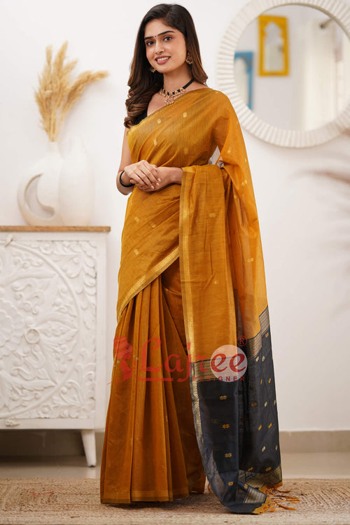 Load image into Gallery viewer, Lovely Mustard Cotton Silk Saree With Refreshing Blouse Piece
