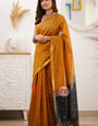Lovely Mustard Cotton Silk Saree With Refreshing Blouse Piece