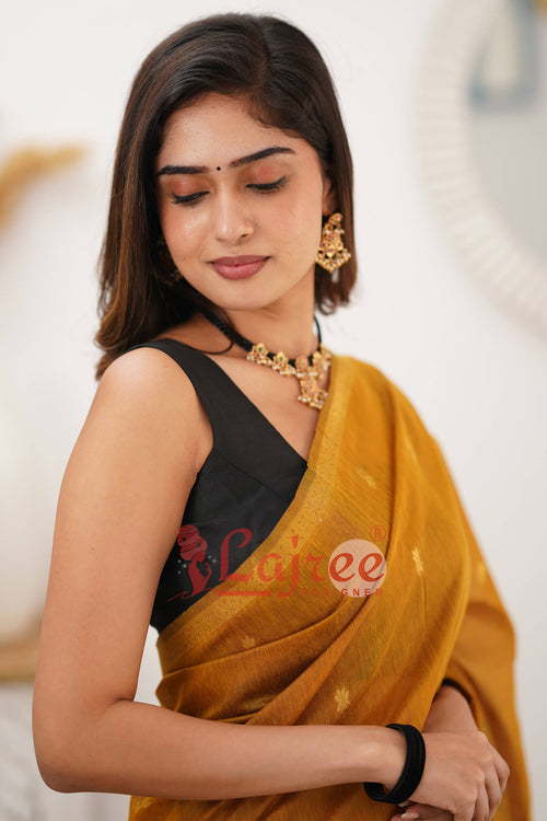 Load image into Gallery viewer, Lovely Mustard Cotton Silk Saree With Refreshing Blouse Piece
