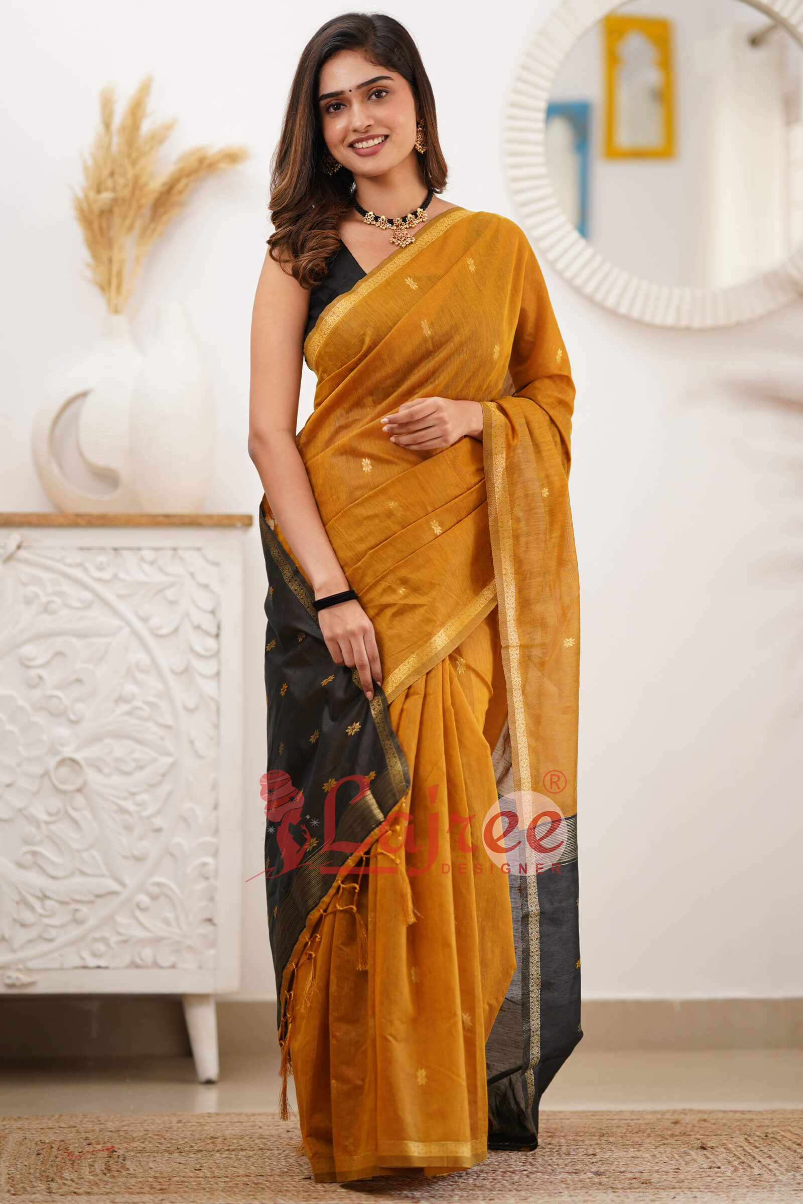 Lovely Mustard Cotton Silk Saree With Refreshing Blouse Piece