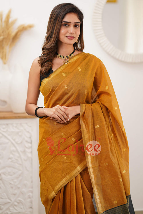 Load image into Gallery viewer, Lovely Mustard Cotton Silk Saree With Refreshing Blouse Piece
