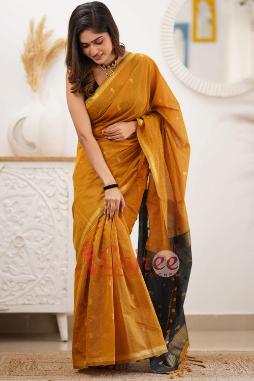 Load image into Gallery viewer, Lovely Mustard Cotton Silk Saree With Refreshing Blouse Piece
