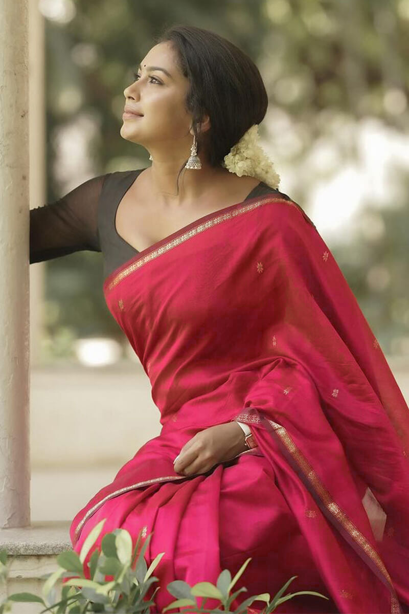 Pretty Dark Pink Cotton Silk Saree With Deserving Blouse Piece