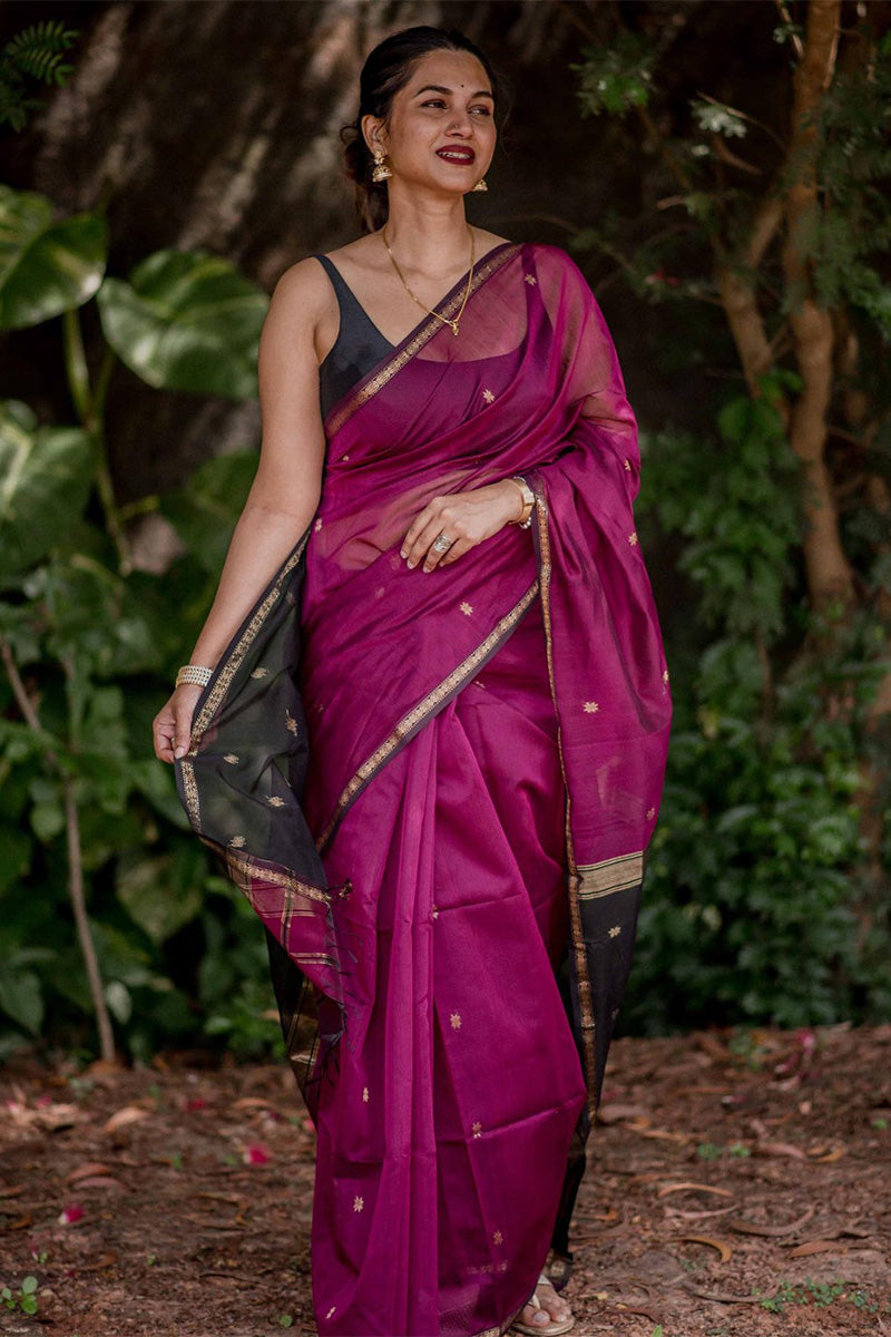 Marvellous Dark Pink Cotton Silk Saree With Gratifying Blouse Piece