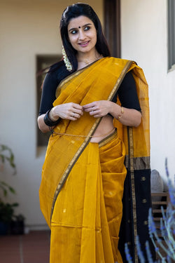 Pretty Mustard Cotton Silk Saree With Beautiful Blouse Piece