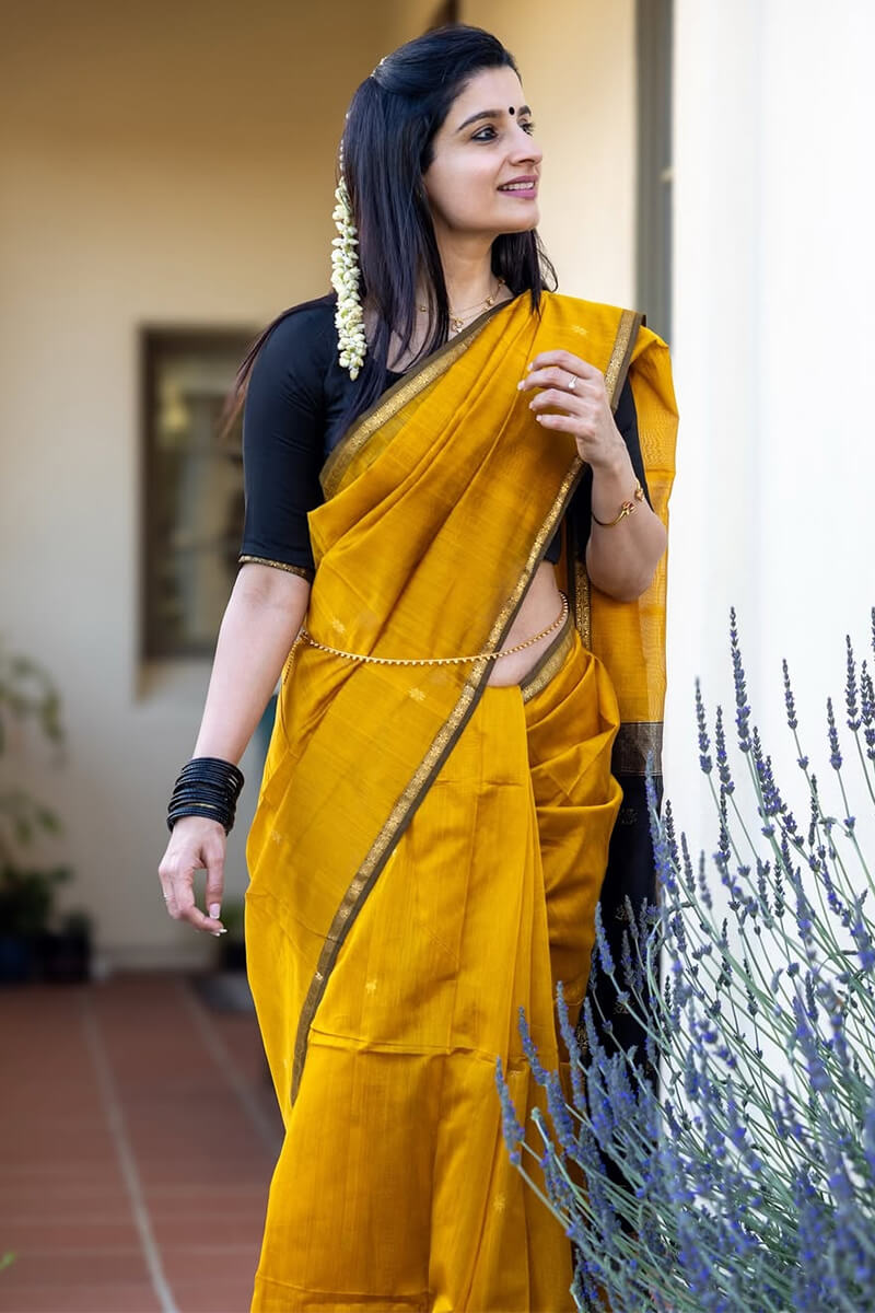 Pretty Mustard Cotton Silk Saree With Beautiful Blouse Piece