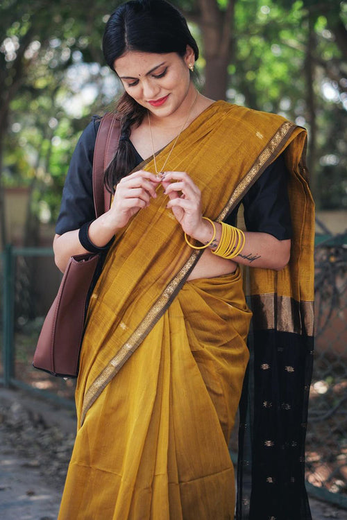 Load image into Gallery viewer, Ethnic Mustard Cotton Silk Saree With Glorious Blouse Piece
