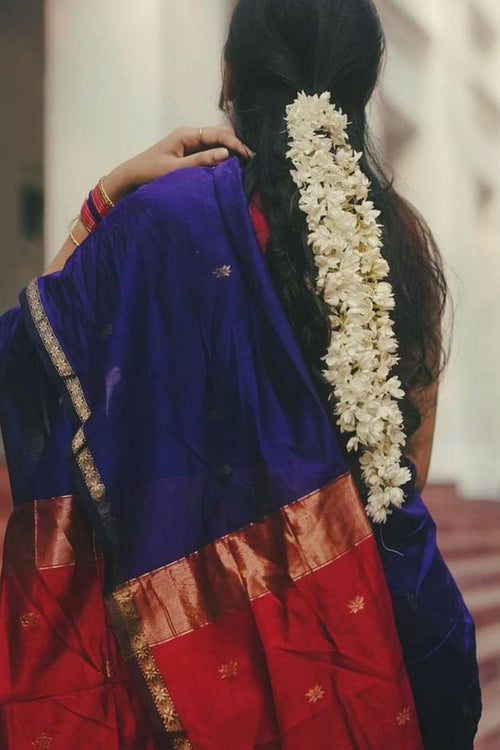 Load image into Gallery viewer, Exquisite Navy Blue Cotton Silk Saree With Ailurophile Blouse Pieced
