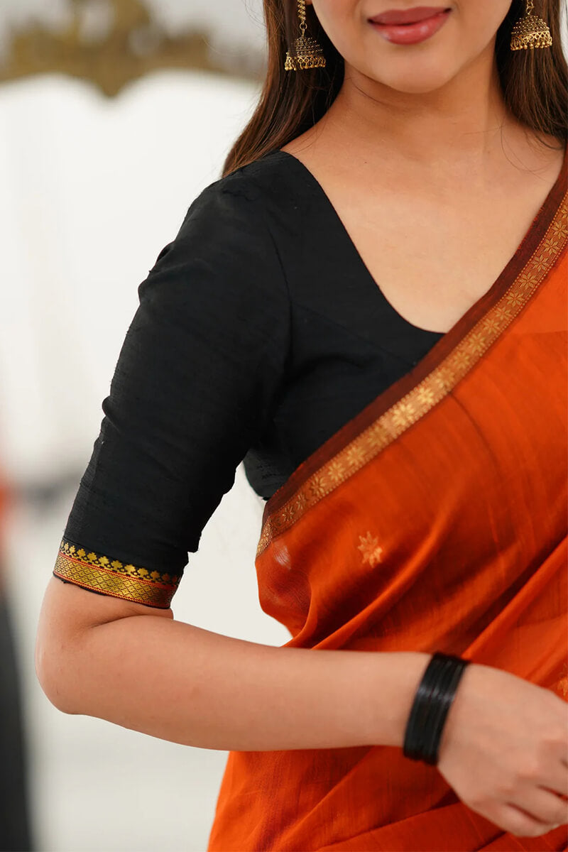 Luminous Orange Cotton Silk Saree With Scintillating Blouse Piece