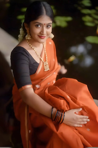 Glorious Orange Cotton Silk Saree With Entrancing Blouse Piece