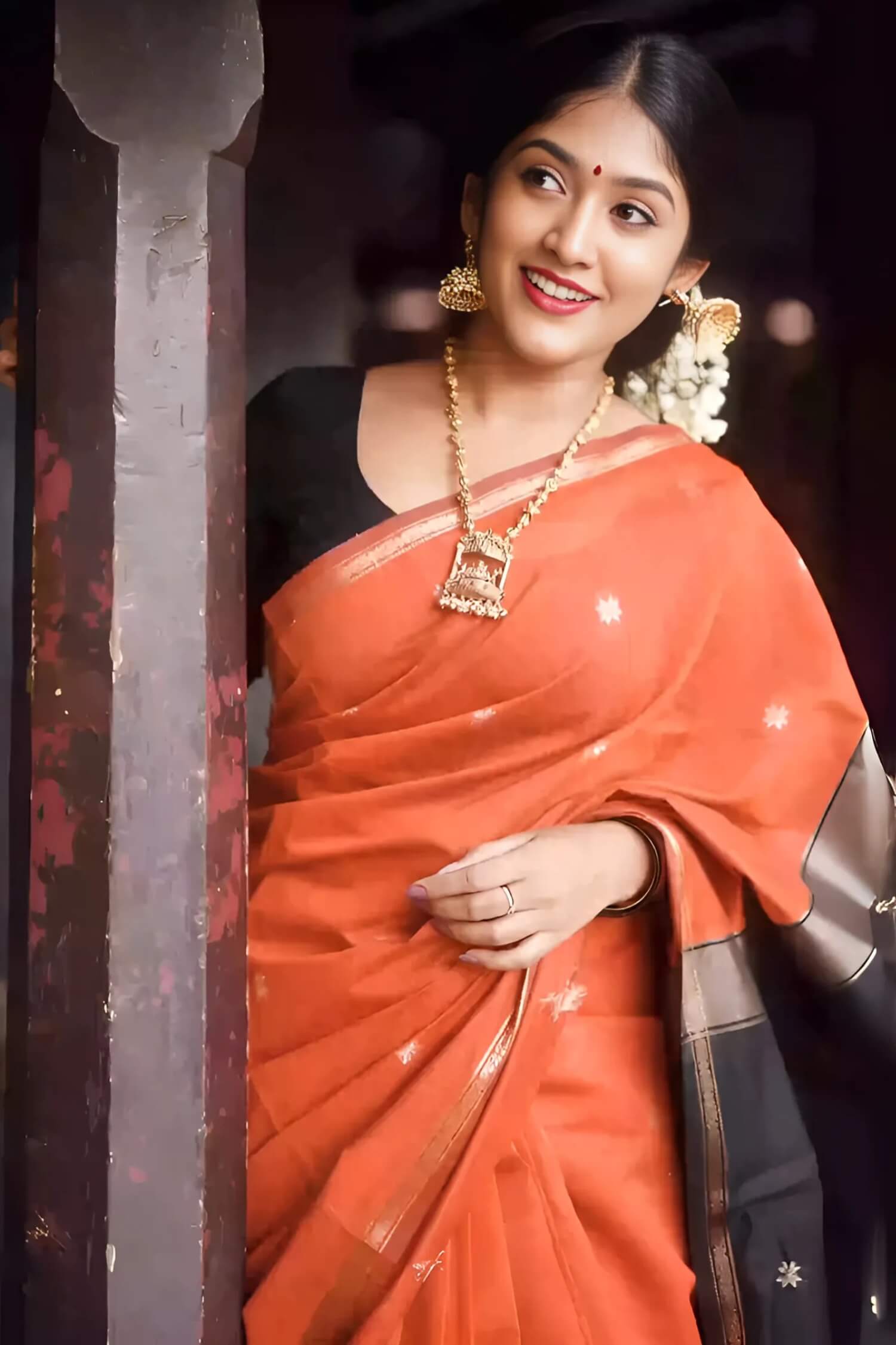 Glorious Orange Cotton Silk Saree With Entrancing Blouse Piece