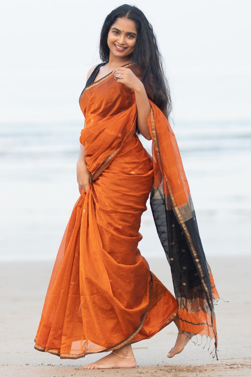 Load image into Gallery viewer, Unique Orange Cotton Silk Saree With Energetic Blouse Piece
