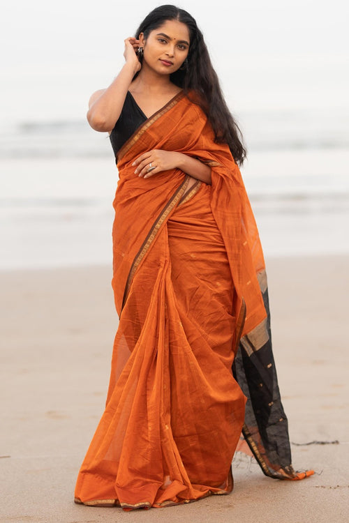 Load image into Gallery viewer, Unique Orange Cotton Silk Saree With Energetic Blouse Piece
