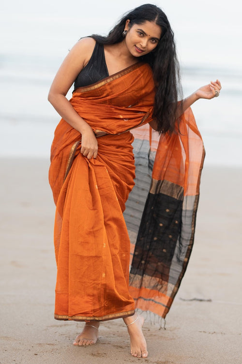 Load image into Gallery viewer, Unique Orange Cotton Silk Saree With Energetic Blouse Piece
