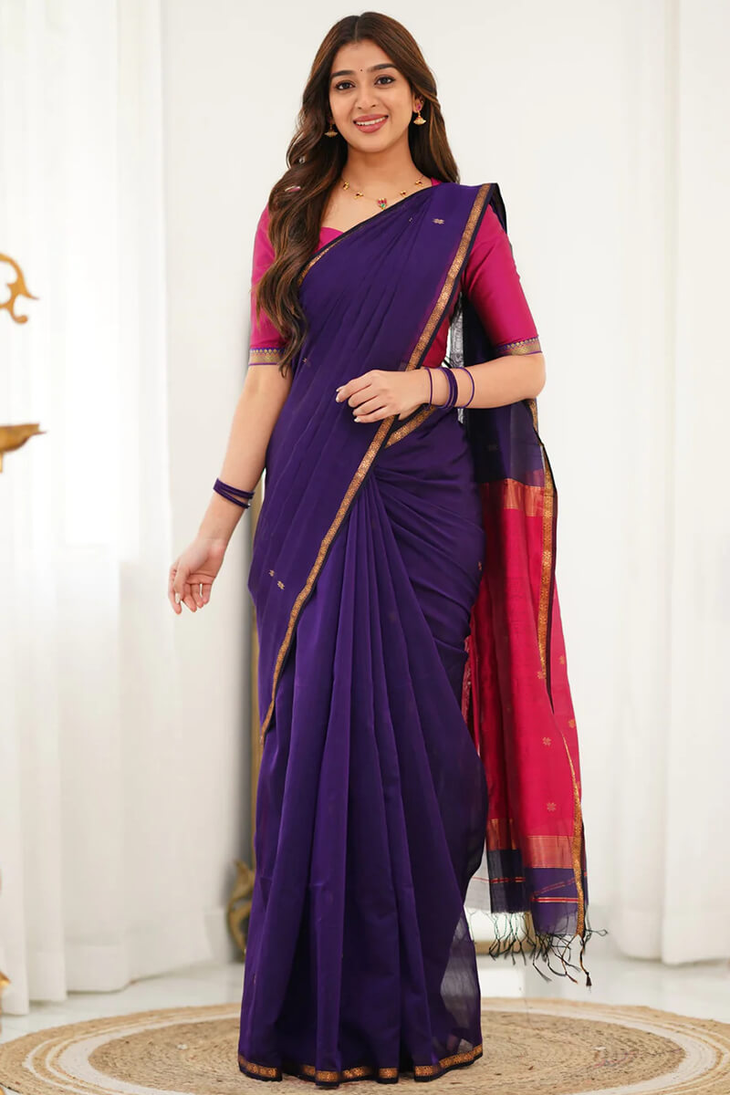 Ethereal Purple Cotton Silk Saree With Quixotic Blouse Piece