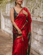 Efflorescence Red Cotton Silk Saree With Lagniappe Blouse Piece