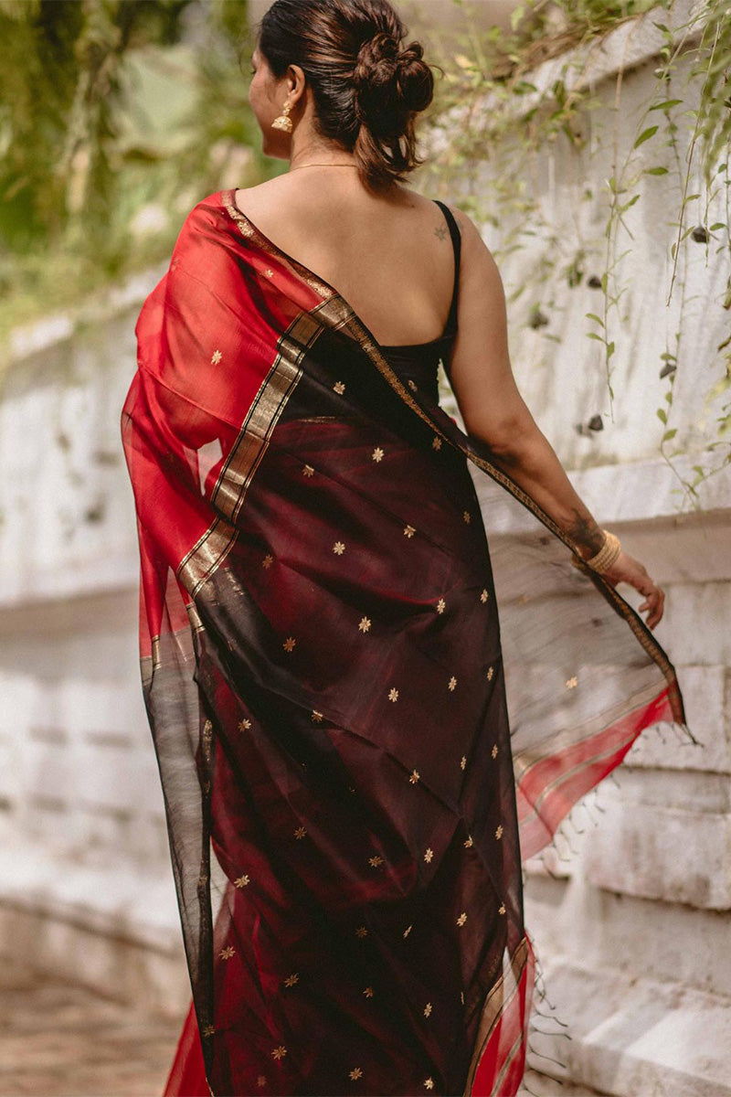 Efflorescence Red Cotton Silk Saree With Lagniappe Blouse Piece