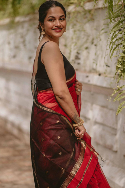 Load image into Gallery viewer, Efflorescence Red Cotton Silk Saree With Lagniappe Blouse Piece
