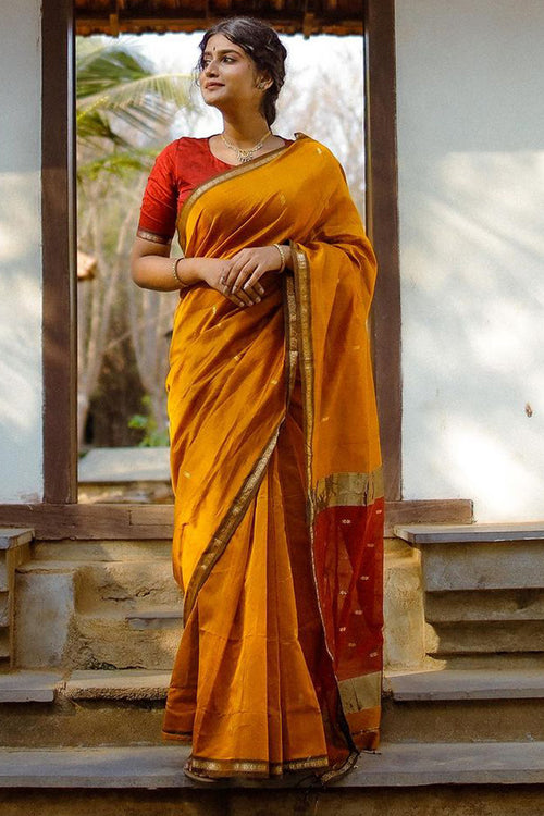 Load image into Gallery viewer, Serendipity Yellow Cotton Silk Saree With Enchanting Blouse Piece
